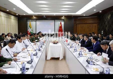 Nay Pyi Taw, Myanmar. 25th Nov, 2016. China and Myanmar hold Diplomacy and Defense '2 2' Consultation in Nay Pyi Taw, Myanmar, on Nov. 25, 2016. The first China-Myanmar Diplomacy and Defense '2 2' Consultation focused on maintaining peace and stability in the border areas between the two countries. © U Aung/Xinhua/Alamy Live News Stock Photo