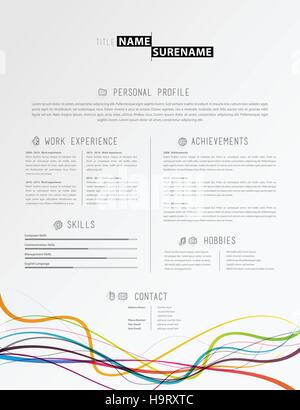 Creative simple cv template with colorful lines at the footer. Stock Vector
