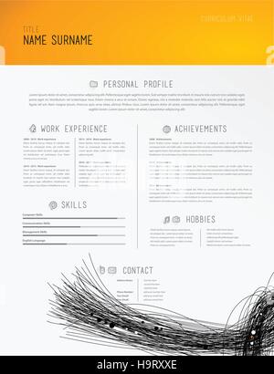 Creative simple cv template with black lines in footer. Stock Vector