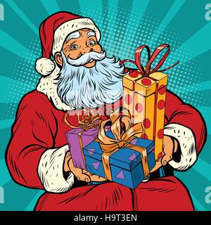 Santa Claus with Christmas gifts, pop art retro vector illustration Stock Vector