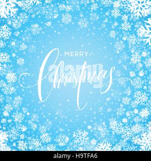 Merry christmas handwritten text on background with snowflakes. Vector illustration Stock Vector