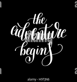 the adventure begins handwritten positive inspirational quote br Stock Vector