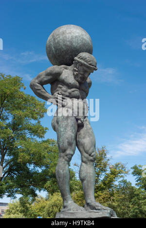 Statue of Atlas with globe on his shoulders, Copenhagen, Denmark Stock Photo