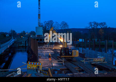 Germany, Wetter on the river Ruhr, demolition of the Obergraben bridge of the federal road B 226 at lake Harkort. Stock Photo