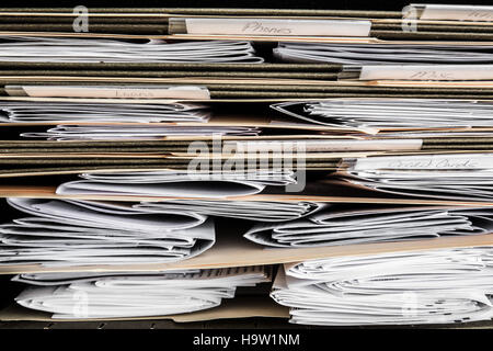 View of papers, bills and documents in file folders Stock Photo