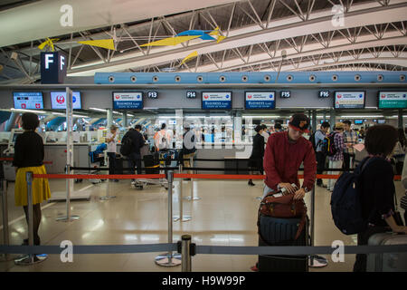 Osaka, Japan - November 2016: Departure check-in counter area inside ...