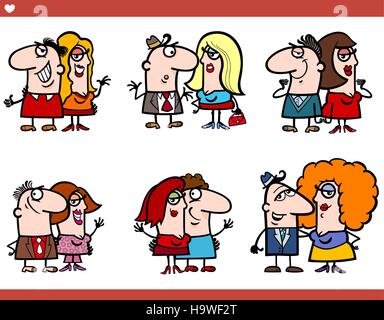 Cartoon Illustration of Couple Funny Characters Set Stock Vector