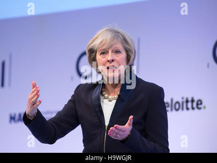 Prime Minister,Theresa May,makes the keynote speech at the CBI conference Stock Photo