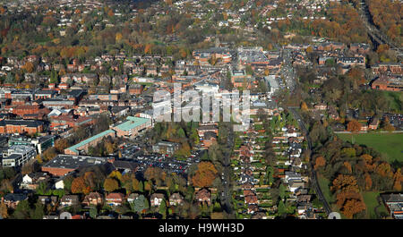 aerial view of Wilmslow town centre, Cheshire, UK Stock Photo