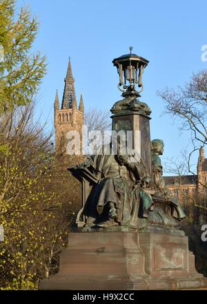 One of four statues which sit at each corner of Kelvin Way bridge, over the River Kelvin in Glasgow, Scotland, UK
