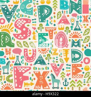 Vector seamless pattern with cute colourful alphabet letters Stock Vector