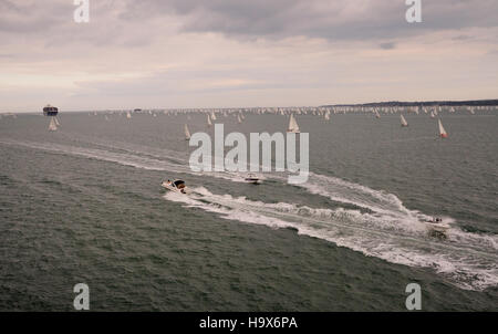 An assortment of boats in the Solent during the Round the Island Race in 2009. Stock Photo