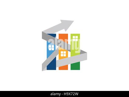 real estate finance house logo, arrow modern abstract construction symbol logotype, apartment icon vector design Stock Vector