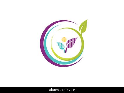 Nature life logo for health company icon concept. Circle leaf logo ...