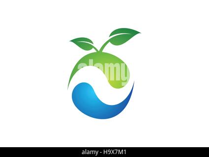 ecology planting nature logo, tree landscape icon,water spring symbol, circle plant droplet vector design Stock Vector