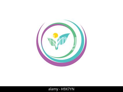 abstract circle nature logo, woman body fit care symbol, natural beautiful spa logo, circle plant icon vector design Stock Vector