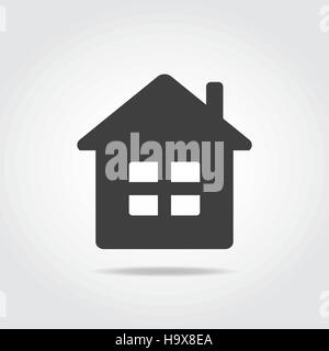 Simple black icon. House with windowas and chimney. Stock Vector