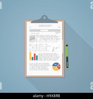 Report paper with chart and pile on the file with clip. Stock Vector