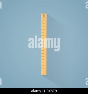 Flat illustration. Wooden ruler with centimeters scale. Stock Vector