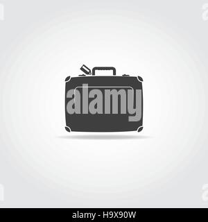 Black icon. Travel case with handle and locks. Stock Vector