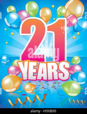 21 years birthday card full vector elements Stock Vector