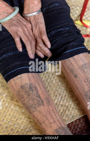 tattoo, Village Binlang of Li and Miao minorities near Sanya, Hainan island, China Stock Photo