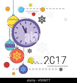 Merry Christmas Happy New Year Simple Line Sketch Banner Card Outline Stock Vector