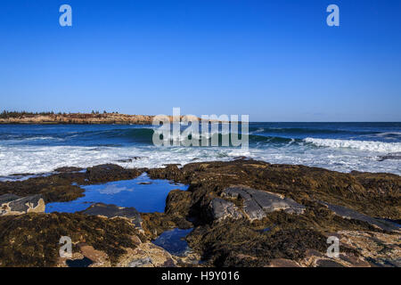 The image captures the powerful and dynamic force of crashing ocean waves, demonstrating the energy and beauty of the natural world. Coastal ecosystems rely on these forces for erosion, nutrient cycling, and marine life habitats. Stock Photo