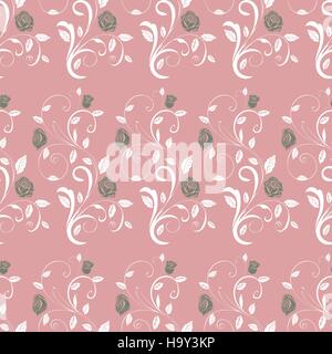 Retro seamless pattern branches roses. Vector illustration. Stock Vector