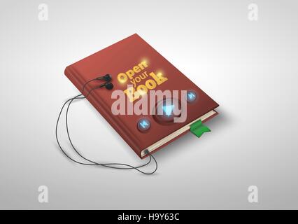 Concept of audio book with headphones, vector illustration Stock Vector