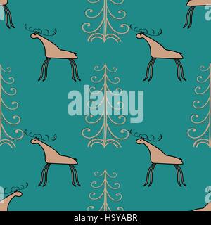 Moose wood ethnic ornament seamless pattern. Vector background. Stock Vector