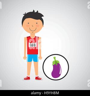 cartoon boy athlete with eggplant vector illustration eps 10 Stock Vector