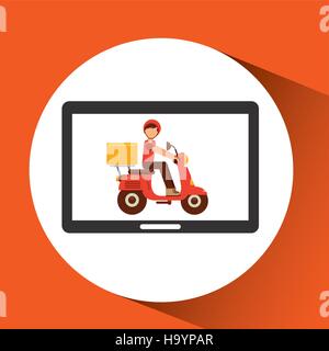 hand hold delivery food boy on scooter vector illustration eps 10 Stock Vector