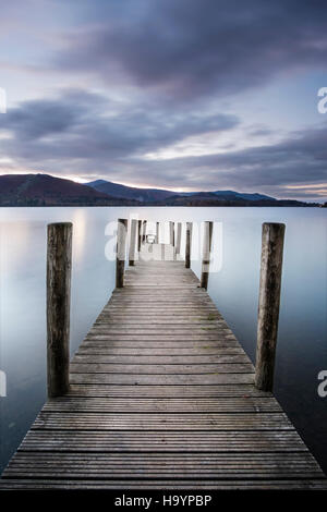 Long exposure after sunset at Ashness Jetty on the south end of Derwent Water in the Lake District, Cumbria Stock Photo