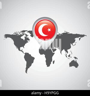 world map with pointer flag turkey vector illustration eps 10 Stock Vector