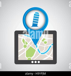mobile device pisa tower gps map vector illustration eps 10 Stock Vector