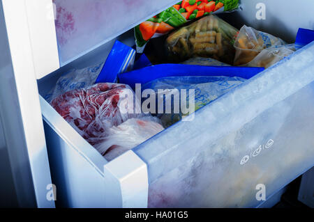 Frozen vegetables in freezer Stock Photo