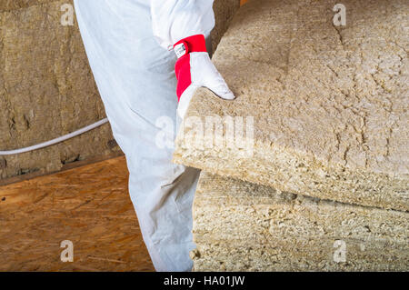 Attick loft insulation Stock Photo