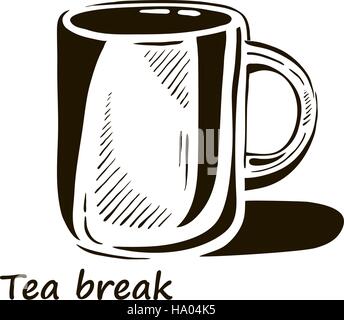 Hand drawn cup of tea with shadow. Stock Vector