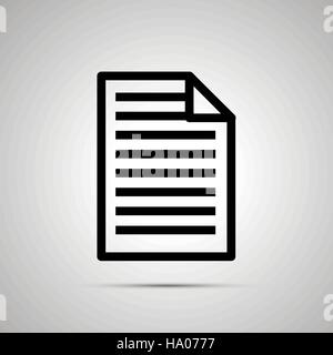 Simple black icon of document with text with shadow on light background Stock Vector