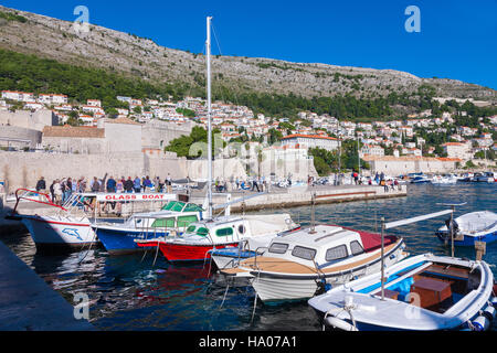 Boats moored in the harbour of old Dubrovnik, Croatia. Stock Photo