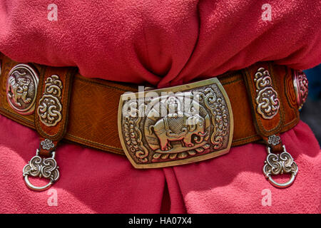 Mongolia, Bayankhongor province, traditional belt in silver Stock Photo