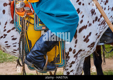 Mongolia, Bayankhongor province, a saddle decorated Stock Photo