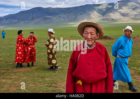 Mongolia, Uvs province, western Mongolia, nomads in the steppe Stock Photo