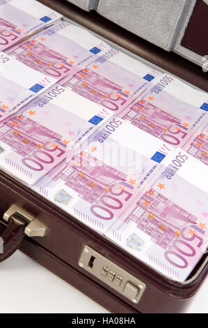 Briefcase full of Euro banknotes Stock Photo