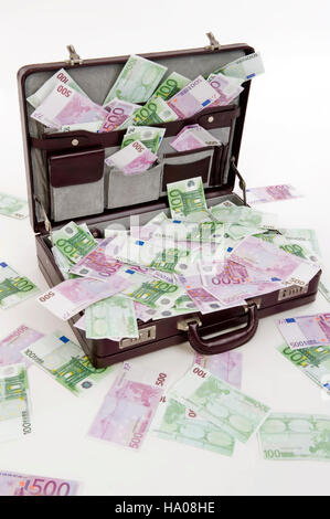 Briefcase full of Euro banknotes Stock Photo