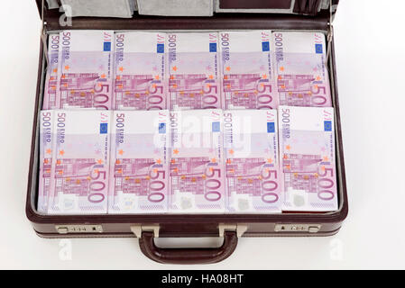 Briefcase full of Euro banknotes Stock Photo