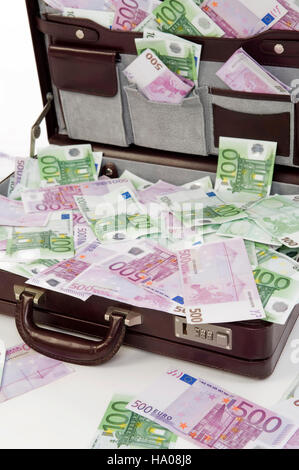 Briefcase full of Euro banknotes Stock Photo