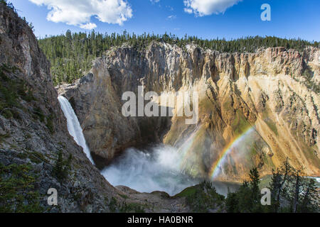 A double rainbow appears over Lower Mammoth Hot Springs in Yellowstone ...