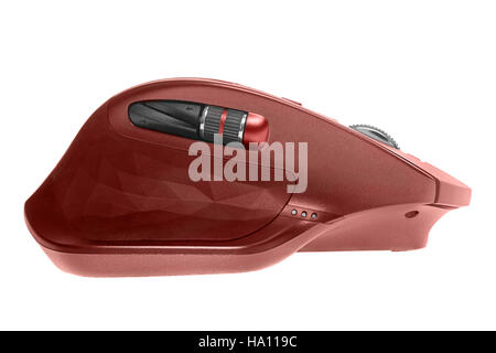 Wireless computer mouse. Red color. Isolated on white background Stock Photo